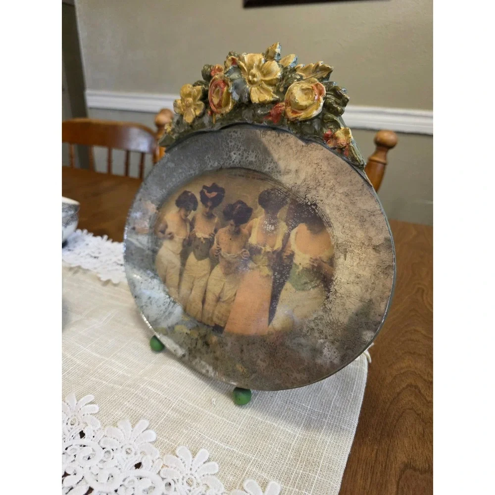 Vintage 1930s Barbola Mirror Oval Frame Victorian Floral Antiqued Women Corsets
